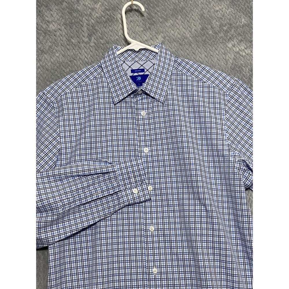 Egara Men's Large Dress Shirt Stripe Blue Long Sleeve Professional Non Iron
